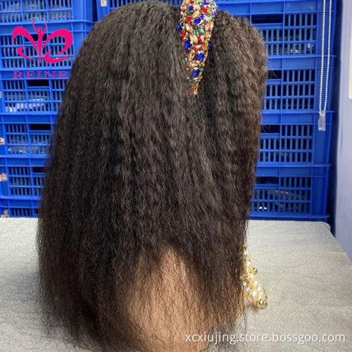 Cuticle Aligned Hair Natural Color  Middle Part Kinky StraightBrazilian Hair 4X4 Swiss Lace Closure Wigs for Black Women